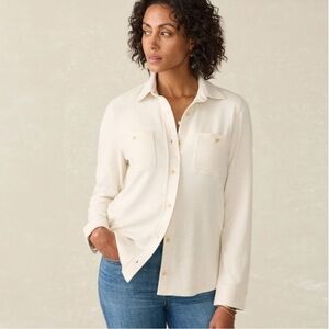 Faherty Legend Women's Button-Up Sweatshirt Shirt Size Small Off-Whiteboard